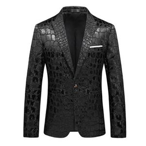 Herenpakken Blazers Zwarte Blazer Mannen Krokodil Patroon Trouwpak Jasje Slim Fit Kostuums Podiumkleding Voor Zanger Heren Ontwerpen