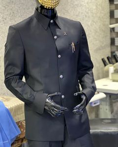 Trajes de hombre Blazers Blazer negro Conjuntos de un solo pecho Slim Fit Traje de boda de lujo completo para hombres 2 piezas Vestidos de baile elegantes Ropa formal de negocios 230705