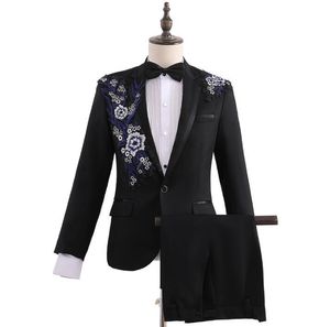 Herenpakken blazers zwarte geborduurde kleding mannen ontwerpen podium kostuums voor zangers jas pailletten blazer dans star style jurk punk