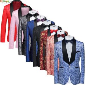 Costumes pour hommes Blazers Veste de costume à revers noir pour hommes robe de soirée de mariage manteau tissu Jacquard hommes Blazer rouge bleu violet argent smoking grande taille M-6XL T240110