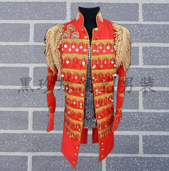 Costumes pour hommes Blazers Noir Rouge Hommes Designs Masculino Homme Terno Costumes de scène pour chanteurs Sequin Blazer Vêtements de danse Veste Style DressM