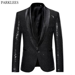 Men S Costumes Blazers Black Sequin One Button SHAWL COLLAR SUIT JACKE