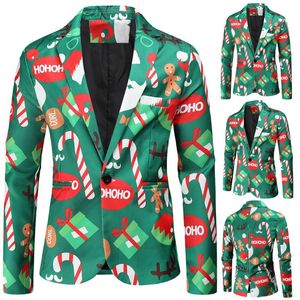 Herenpakken Blazers Blazer kerstvakantie Fall Winter Regelmatig jas Fit ademend casual jas met lange mouwen 3D -print cartoon