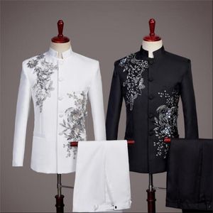 Costumes pour hommes Blazers Blazer hommes chinois tunique costume Sequin dernières conceptions de pantalon de manteau mariage Terno Masculino pantalon mariage pour