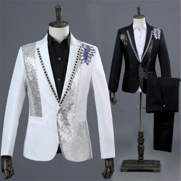 Trajes de hombre Blazers Blazer Hombres Vestido formal Últimos diseños de pantalón de abrigo Traje de matrimonio Po Studio Boda de diamante colorido para blanco