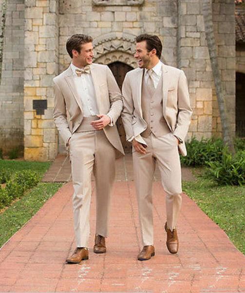 Costumes pour hommes Blazers Blazer Ensembles Beige Groom Tuxedos Groomsman Style Italien Mariage Fête De Bal Pour Hommes Marié 2PCS3PCS 230404