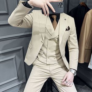 Costumes pour hommes Blazers Blazer Gilet Pantalon Mode Business Mariage Gentleman Slim Style italien Hôte décontracté Double Split Formel 3 pièces 230824