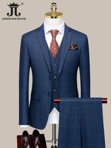 Herenpakken Blazers Blazervest Broeken Luxe high-end merk Boutique Plaid Casual pak 3 stuks en 2 sets Bruidegom Bruiloft Feestjurk Jas 231201