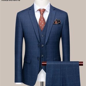 Herenpakken Blazers Blazervest Broeken Luxe high-end merk Boutique Plaid Casual pak 3 stuks en 2 sets Bruidegom Bruiloft Feestjurk Jas 231214