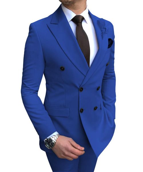 Trajes de hombre Blazers azul 2 piezas Slim Fit Casual de negocios padrinos de boda gris negro solapa esmoquin para traje de boda Blazer pantalones chaleco