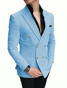 Herenpakken Blazers Blauwe Jas Zwarte Broek Mannen 2 stks Revers Blazer Business Highquality Wedding CostumeJacketPantsTie 230630