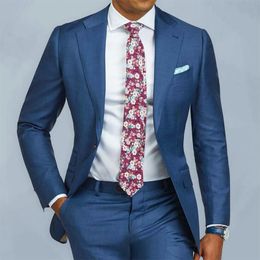 Trajes de hombre Blazers Trajes de hombre formal azul Slim Fit con solapa con muesca Esmoquin de boda de 2 piezas para padrinos de boda Chaqueta de traje de moda masculina con pantalones 230505