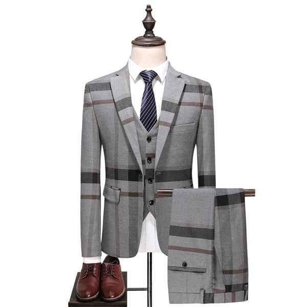 Trajes de hombre Blazers Traje de rayas a cuadros azul gris Hombres Slim Fit Trajes de boda de esmoquin para hombre para hombres Trajes de hombre clásicos Chaqueta formal Pantalones Chaleco 220909