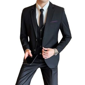 Costumes pour hommes Blazers Boutique S-5XL costume gilet pantalon hommes couleur unie mode affaires Gentleman décontracté mince robe de mariée costume trois pièces 231116