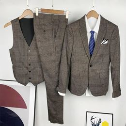 Costumes pour hommes Blazers Boutique S-7XL Blazer gilet pantalon costume pour hommes mode affaires Style italien robe élégante Gentleman formel costume 3 pièces 231118
