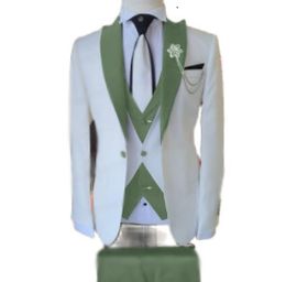 Herenpakken blazers merk 3 stuks bruidegom trouwset modeontwerpen witte zakelijke jas Vest royal blauwe broek jurk tuxedo 221124