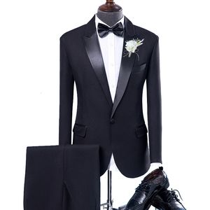 Herenpakken Blazers Brand Zwarte heren Pakken klassieke bruidegom trouwpak 2 stuks set formeel prom diner blazer jurk tuxedo slanke fit jasbroek 230303