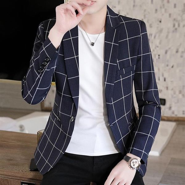 Costumes pour hommes Blazers Marque Vêtements Mode Casual Petit Costume Hommes Slim Fit Veste Style Coréen Tendance Plaid Simple Western M303f