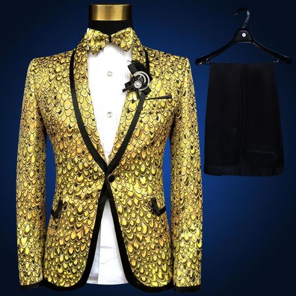 Trajes de hombre Blazers Marca Moda Hombres Oro Plata Amarillo Blazer Slim Wedding Suit Hombre Novio Twinkle Stage Singer Prom Tuxe235h