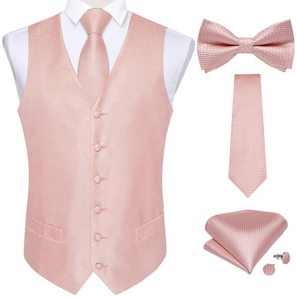 Trajes de hombre Blazers Marca Moda Traje rosa Chaleco Corbata Conjunto para hombres Novio Vestido de seda para boda Banquete Fiesta Hombre Chaleco Corbata Pajarita 230609