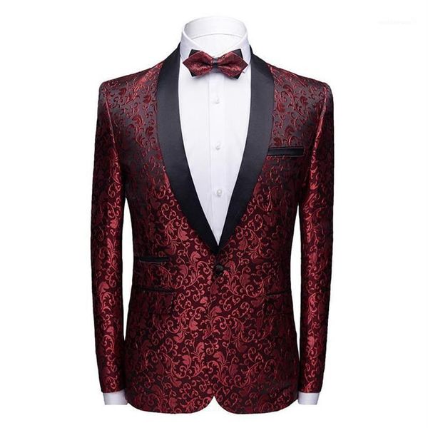 Trajes de Hombre Blazers marca hombres chal cuello vino rojo Casual traje chaqueta fiesta de graduación Blazer Hombre abrigo Hombre Slim Fit Floral Ma1978