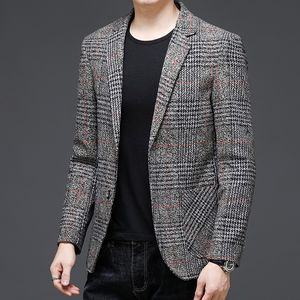 Herenpakken Blazers merkstijl mode top klassiek klassiek slanke casual fit heren pakken tweed Jacket business plaid blazer jassen heren kleding 230322