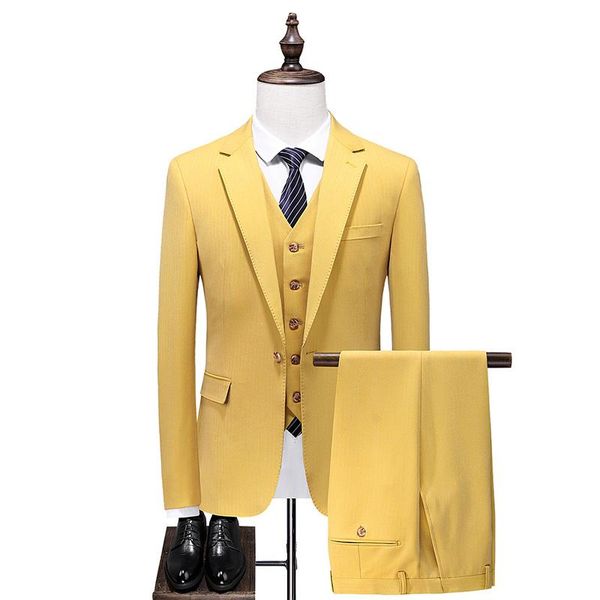 Trajes para hombre Blazers Amarillo brillante Traje de fiesta de boda para hombre Slim Fit Tuxedo Hombres Ropa de trabajo de negocios formal Conjunto de 3 piezas (chaqueta, pantalones, chaleco)