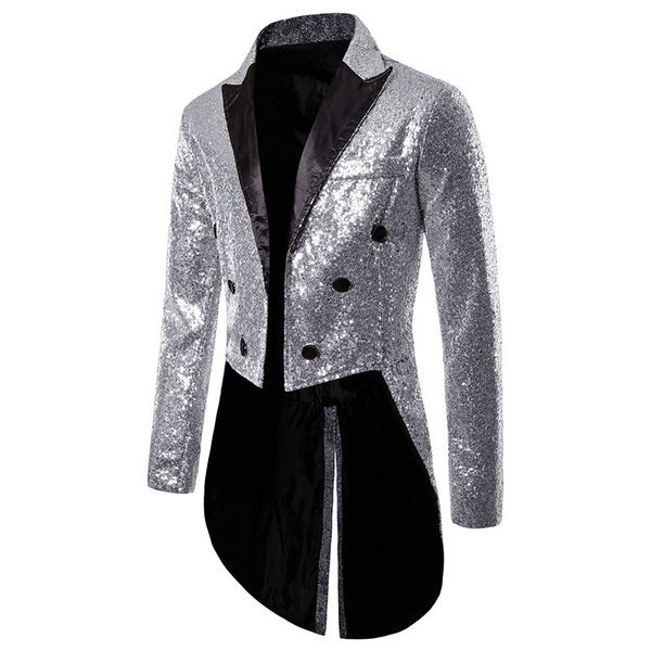 Costumes pour hommes Blazers Style britannique hommes Court smoking costume manteaux mode paillettes décoration Blazers Gentleman fête de mariage longue veste 230919