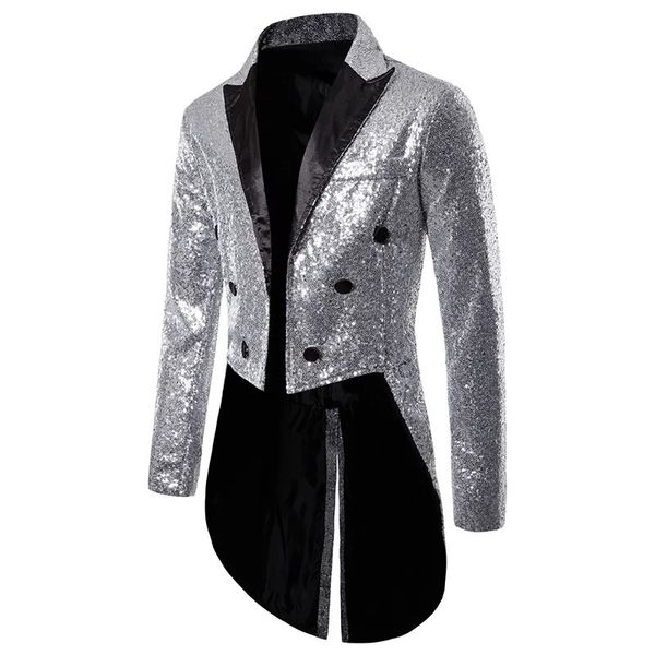 Costumes pour hommes Blazers Style britannique hommes Court smoking costume manteaux mode paillettes décoration Blazers Gentleman fête de mariage longue veste 231128