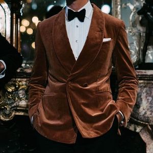 Costumes pour hommes Blazers Brown Veet Men avec un œuvre de mariage Slim Fit Tuxedo à double seme