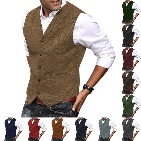 Costumes pour hommes Blazers Marron Gilets Argent Slim Fit Col en V Tuxedos Fête D'école Vert Gilet Mariage Nuit Banquet