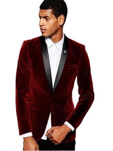 Herenpakken Blazers Bourgondië Velvet Blazer met Black Sjaal Revers Slim Fit Bruiloft voor Man Custom Made Groomsman Tuxedos (jas + broek)