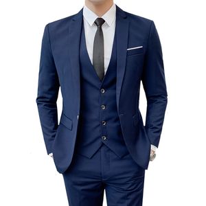 Men's Suits Blazers Business Groomsmen Trousers Groom Wedding Dress Banquet Solid Color Slim Fit Suit Jacket Coat Vest Pants Set 3 Pcs 230718