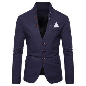 Herenpakken Blazers knop Stand Casual Long Slim Men Coat Men Suit jas Americana 3 kraag HOMBRE SLEEVE 230427