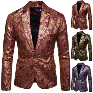 Herenpakken Blazers Casual Blazer Jacket Party Hoogte Mode Luxe Golden Floral Business 230222