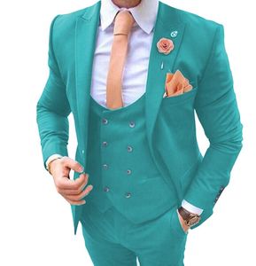 Costumes pour hommes Blazers décontracté Slim Fit 3 pièces mariage marié Tuxedos Blazer Tux gilet pantalon costume de bal Turquoise 2023