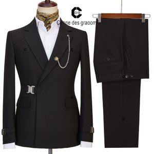 Costumes pour hommes Blazers Cenne des Graoom Hommes Noir Mode sur mesure Boucle de libération latérale en métal 2 pièces Casual Banque Mariage Cadeau quotidien 221128