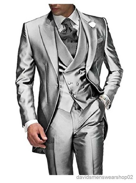 Trajes para hombres Blazers Traje gris carbón para hombre Solapa en pico 3 piezas 1 botón Novio Esmoquin Traje de boda para hombres Conjunto por encargo (chaqueta + pantalones + chaleco)