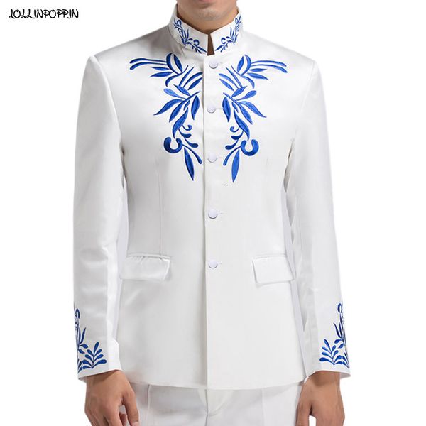 Costumes pour hommes Blazers Style chinois motifs de broderie florale hommes col montant veste de costume Tang tunique veste hommes veste de mariage manteau brodé 230829