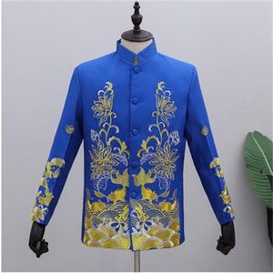 Herenpakken blazers Chinese tuniek heren blazer homme mode kostuums jurken plus size gastheer tang chorus terno masculino ropa hombre blauw