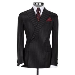 Trajes para hombres Blazers Trajes formales clásicos para hombres 2 piezas Slim Fit Single Breasted Black Stripe Business Male Blazer Sets Traje de novio de boda Homme Set 220909