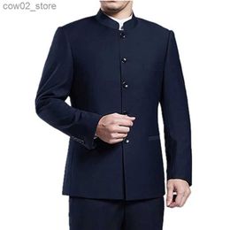 Trajes para hombres Blazers Hombres clásicos Traje de montaña chino de negocios Conjunto de 2 piezas Vestido de fiesta de boda de alta calidad Conjunto Negro Azul marino Traje rojo vino + pantalón Q230103