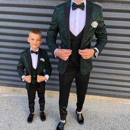 Herenpakken Blazers Klassieke Mannen Met Kinderen Groen Afdrukken Jas + Vest + Broek 3 Stukken Bruiloft Kinderjurk Slanke Fit Smokkelen Jongen Blazer Ter