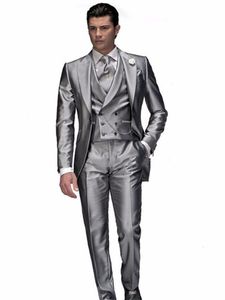 Herenpakken blazers klassieke herenpak smolking noivo terno slank fit easculino avond voor mannen zilveren tailcoat bruidegom tuxedo 230206
