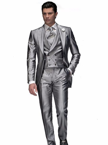Trajes de hombre Blazers Traje clásico para hombre Smolking Noivo Terno Slim Fit Easculino Noche para hombres Silver Tailcoat Groom Tuxedo 230206