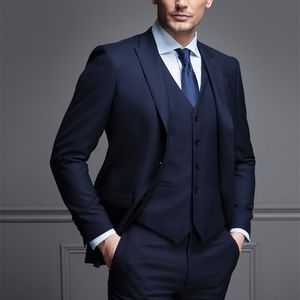 Herenpakken blazers klassieke marineblauwe mannen pakken op maat gemaakte formele pak mannen twee knop bruiloft bruidegom slank fit smoking tuxedos terno jacketvestpants 220909