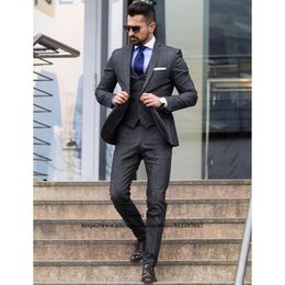 Herrenanzüge Blazer Klassischer Tweed Herren Casual Slim Fit Hochzeit Bräutigam Smoking Formal Business Blazer 3-teilige Sets Ternos (Jacke Weste Hose