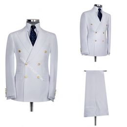 Herenpakken Blazers Classic White Solid Color Men Suits Peaked Rapel Blazer Cu 220823