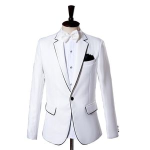 Trajes de hombre Blazers Conjunto de traje blanco clásico con bordes negros Botones individuales Solapas con muescas Banquete delgado informal Conjuntos de dos piezas (abrigo pantalón)