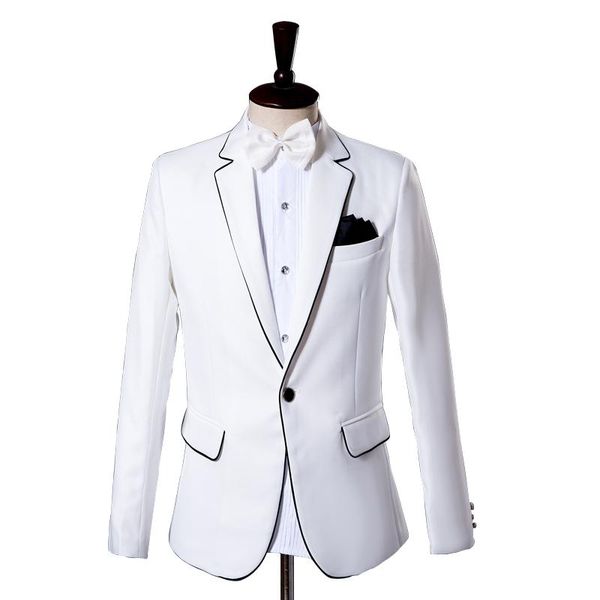 Costumes pour hommes Blazers Costume blanc classique Ensemble avec bords noirs Boutons simples Revers crantés Casual Slim Banquet Ensembles de deux pièces (manteau pantalon)